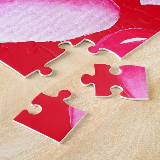 ピンクと赤いハートの水の色のアーポップ・アートのトバレンタイン ジグソーパズル (側面)