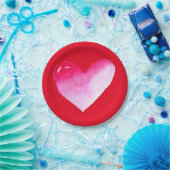 ピンクと赤いハートの水の色のアーポップ・アートのトバレンタイン ペーパープレート (パーティー)