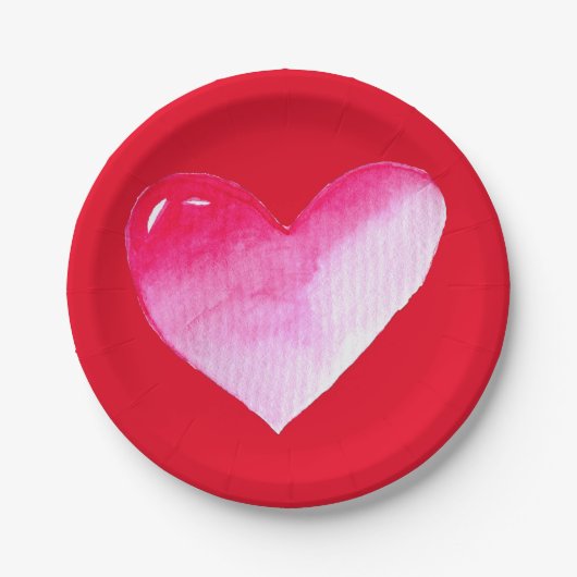 ピンクと赤いハートの水の色のアーポップ・アートのトバレンタイン ペーパープレート (正面)
