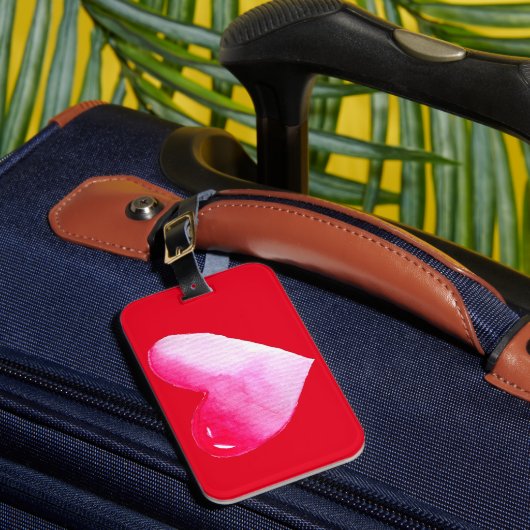 ピンクと赤いハートの水の色のアーポップ・アートのトバレンタイン ラゲッジタグ (正面インサイチュ1)