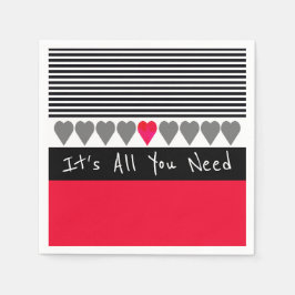 ピンクと赤いハートアクセント スタンダードカクテルナプキン