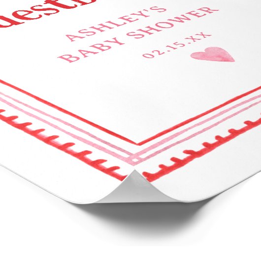 ピンクと赤いハートゲストブックサイン ポスター (角)