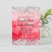 ピンクと赤いハートシルバーグリッター40th誕生日 招待状 (スタンド正面)