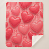 ピンクと赤いハートバブルパターン シェルパブランケット (正面)