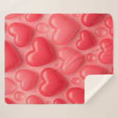 ピンクと赤いハートバブルパターン シェルパブランケット (正面(横))