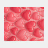 ピンクと赤いハートバブルパターン フリースブランケット (正面(横))