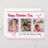 ピンクと赤いハートバレンタインデーの写真カード シーズンポストカード (正面/裏面)