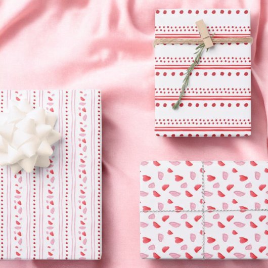 ピンクと赤いハートバレンタインデーの贈り物 ラッピングペーパーシート