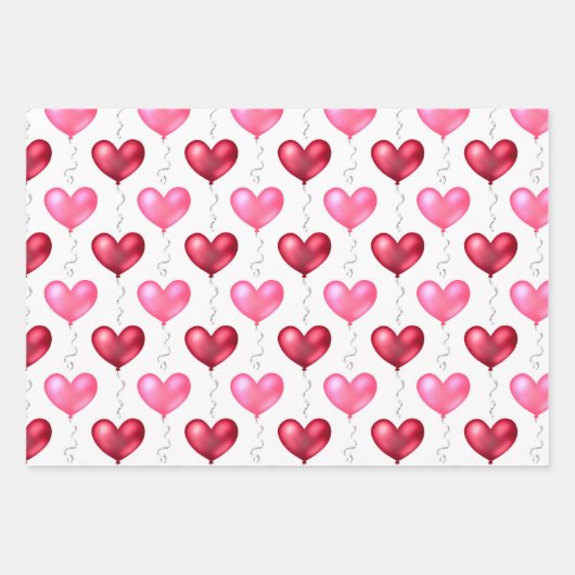 ピンクと赤いハートバレンタインデー結婚ズ ラッピングペーパーシート (正面2)