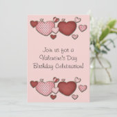 ピンクと赤いハートバレンタインデー誕生日パーティー 招待状 (スタンド正面)