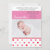 ピンクと赤いハートバレンタインデー誕生 案内状 (正面)