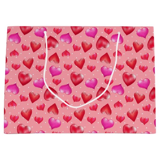 ピンクと赤いハートパターン、バレンタイン抱き枕 ラージペーパーバッグ (正面)