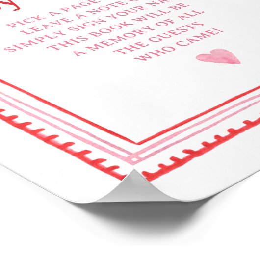 ピンクと赤いハート甘いベビーウィッシュサイン ポスター (角)