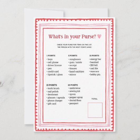 ピンクと赤いハート赤ちゃんシャワー財布ゲームカード 招待状 (正面)