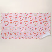 ピンクと赤いハート ビーチタオル (正面)