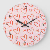 ピンクと赤いハート ラージ壁時計 (正面)