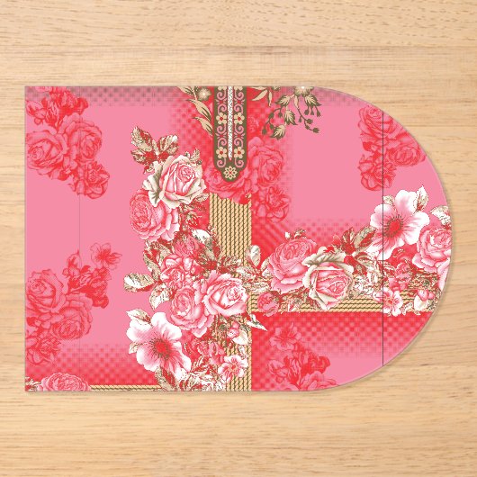 ピンクと赤い金ゴールドの背景のデザイン アクリル招待状 (正面)