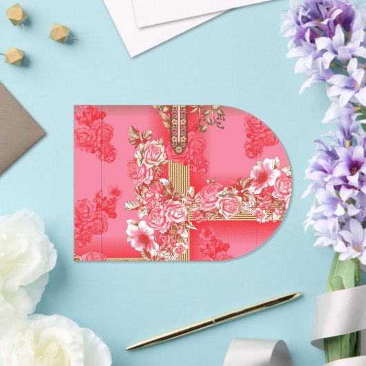 ピンクと赤い金ゴールドの背景のデザイン アクリル招待状 (インサイチュ (ウェディング))