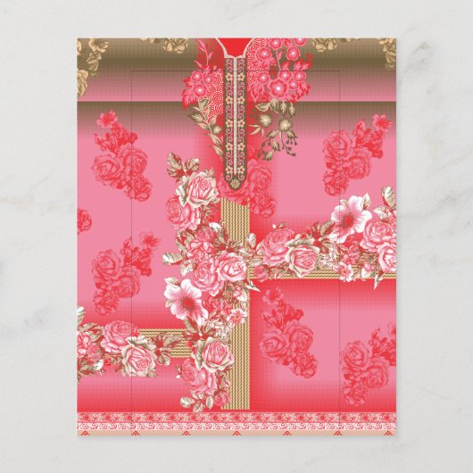 ピンクと赤い金ゴールドの背景のデザイン チラシ (裏面)