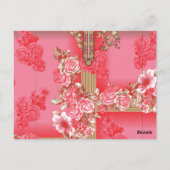 ピンクと赤い金ゴールドの背景のデザイン ポストカード (裏面)