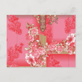 ピンクと赤い金ゴールドの背景のデザイン ポストカード (正面)