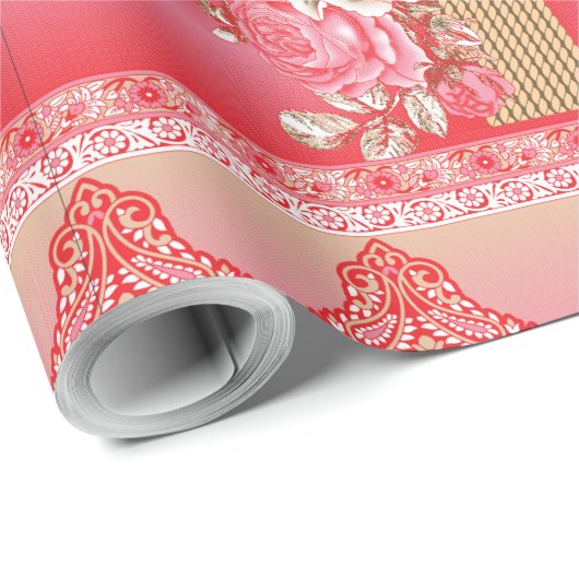 ピンクと赤い金ゴールドの背景のデザイン ラッピングペーパー (ロールコーナー)