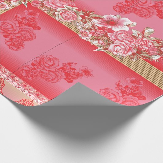 ピンクと赤い金ゴールドの背景のデザイン ラッピングペーパー (角)