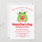 ピンクと赤かわいいカエルのバレンタインデーパーティー 招待状 (正面)