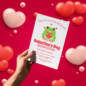 ピンクと赤かわいいカエルのバレンタインデーパーティー 招待状
