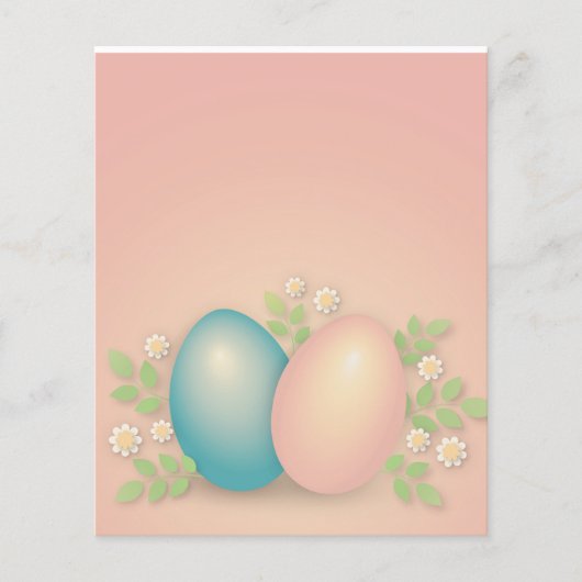 ピンクと赤ちゃんブルーのイースターの卵と春の花 チラシ (正面)