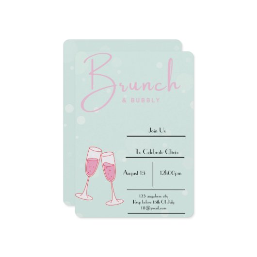 ピンクと赤ちゃんブルーのブライダルシャワー 招待状 (正面/裏面インサイチュ)