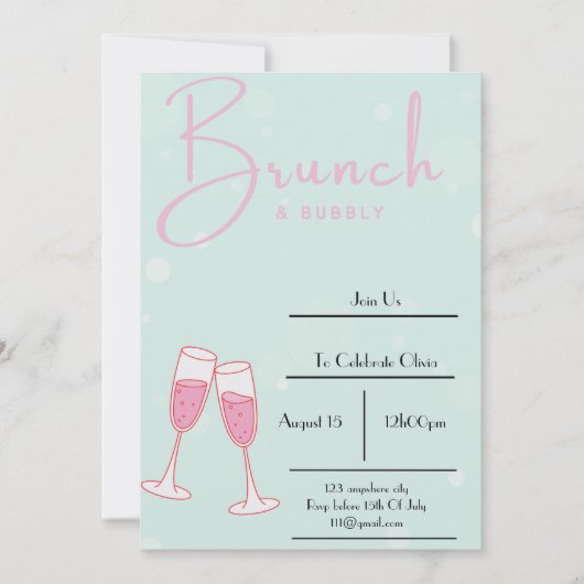 ピンクと赤ちゃんブルーのブライダルシャワー 招待状 (正面)