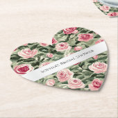 ピンクと赤と緑のバラの花の花嫁のシャワー ペーパーコースター (アングル)