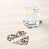 ピンクと赤と緑のバラの花の花嫁のシャワー ペーパーコースター (インサイチュ)