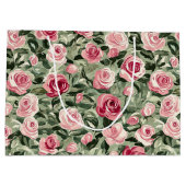 ピンクと赤と緑のバラの花の花嫁のシャワー ラージペーパーバッグ (裏面)