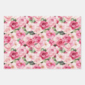 ピンクと赤と緑のバラの花 フラワーブライダルシャワー ラッピングペーパーシート (正面2)