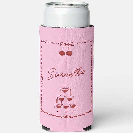 ピンクと赤のさくらんぼバチェロレッテウィークエンドミニ スリム缶クーラー