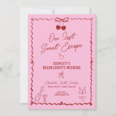 ピンクと赤のさくらんぼバチェロレッテ週末の日程 招待状 (正面)