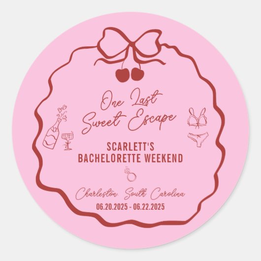 ピンクと赤のさくらんぼバチェロレッテ週末 ラウンドシール (正面)