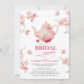 ピンクと赤のさくらんぼ花ブライダル茶シャワー 招待状 (正面)