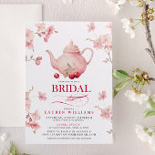 ピンクと赤のさくらんぼ花ブライダル茶シャワー 招待状