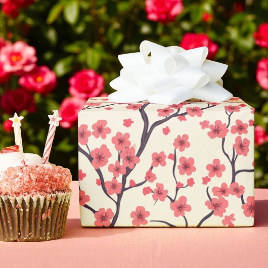 ピンクと赤のさくらんぼ ラッピングペーパー