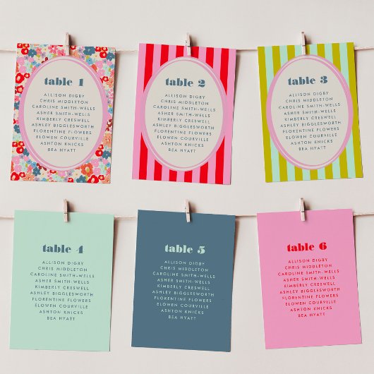 ピンクと赤のはっきりしたタイポグラフィ・テーブルの座席表