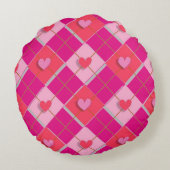 ピンクと赤のアーガイルハート ラウンドクッション (裏面)