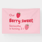 ピンクと赤のイチゴの誕生日パーティー 横断幕 (横)