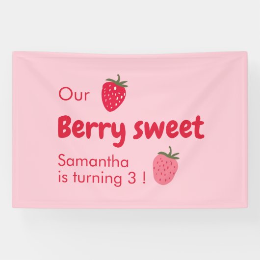 ピンクと赤のイチゴの誕生日パーティー 横断幕 (横)