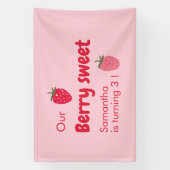 ピンクと赤のイチゴの誕生日パーティー 横断幕 (縦)