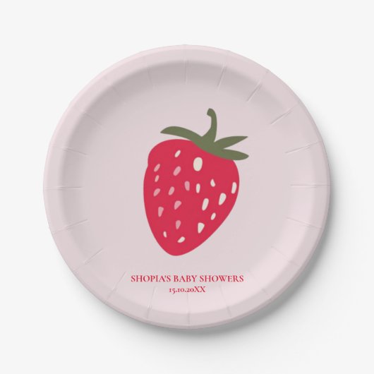 ピンクと赤のイチゴの赤ちゃんシャワー ペーパープレート (正面)