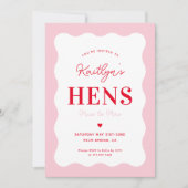 ピンクと赤のウェーブヘンウィークエンドパーティー 招待状 (正面)