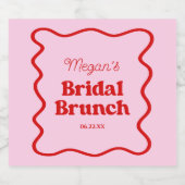 ピンクと赤のウェーブボーダー ブライダルシャワーブランシュ スパークリングワインラベル (シングルラベル)